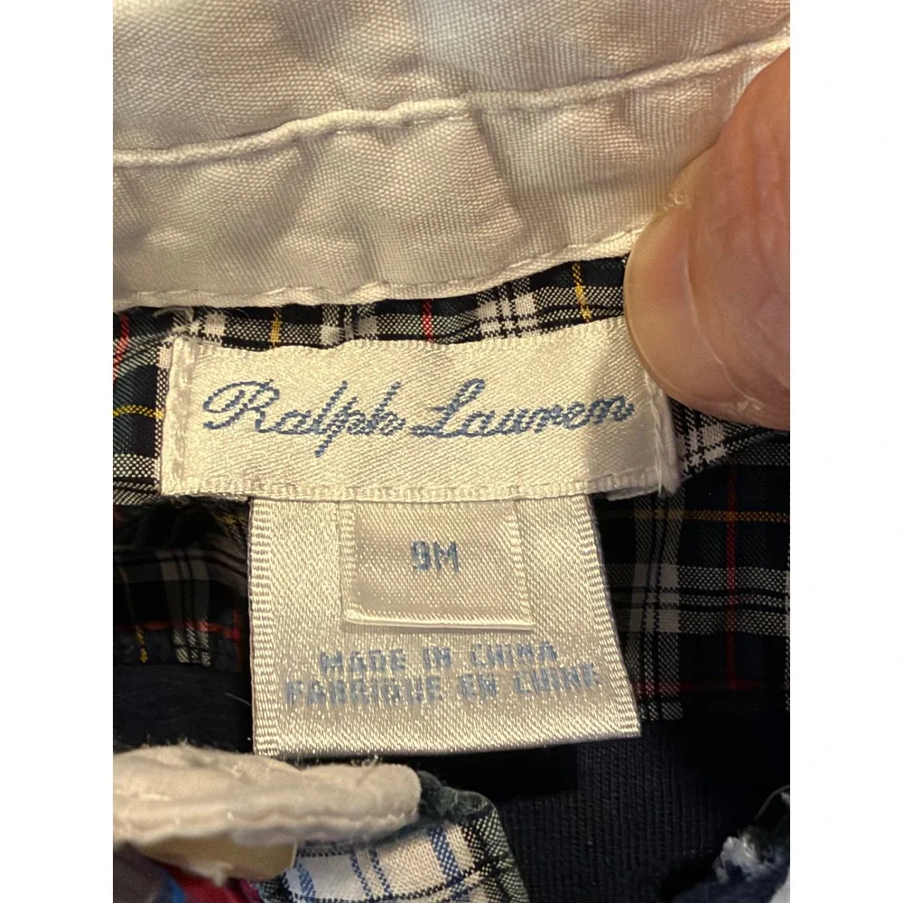 Ralph Lauren Romper Boys 9M Multi Plaid Patchwork Long Sleeve Button Down Pony
